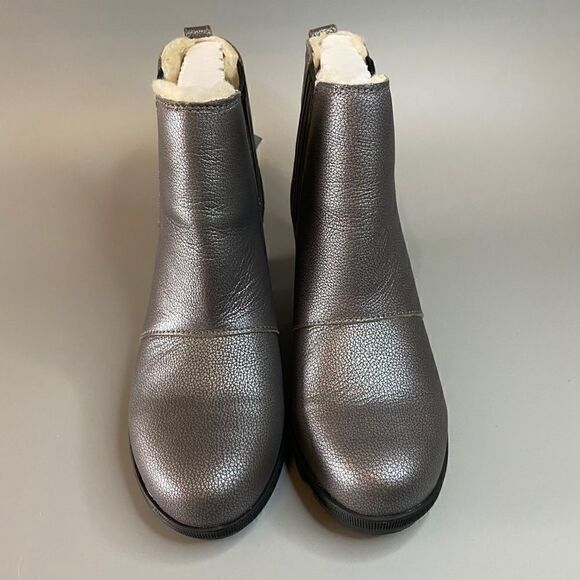 Sorel Lea Wedge Joan of Arctic Chelsea Wedge Quarry Grey Black Shearling 9 - Picture 2 of 5